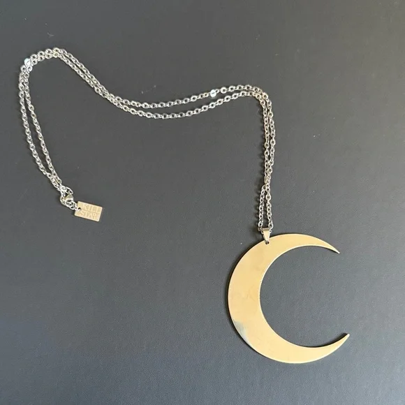 Killstar silver Crescent Moon Pendant Necklace long - Picture 5 of 6